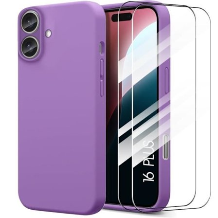 Silikonfodral för iPhone 16 Plus - Ultra Slim Mjukt Matt Skydd Lila + 2 härdade glasögon