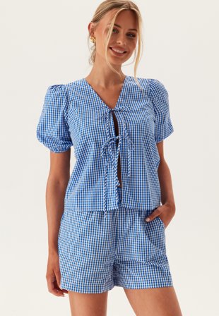 VILA - Visonja Hw Shorts - Mazarine Blue Checks:white Che - Kläder - - Bubbleroom