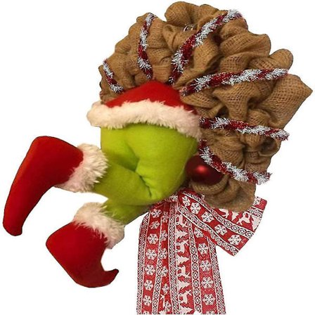 Hvordan Juletyven Stjal Julen Jute Sekkekrans, Dekorative Julekranser Til Inngangsdøren, Grinch Jule Jute Sekkekrans (30 cm)
