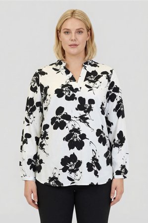 CISO - Langærmet Bluse - Sort / Off White - Med Blomsterprint