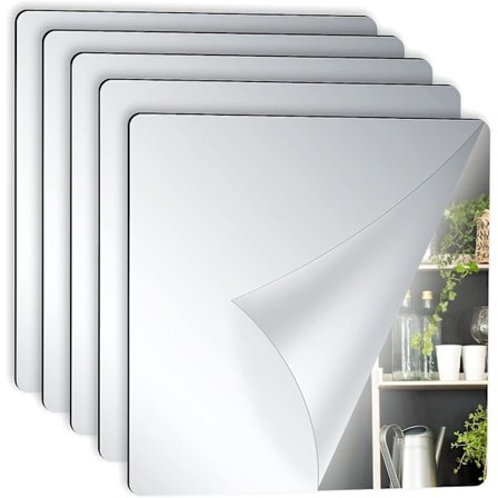 5 stk. selvklæbende spejlfliser, selvklæbende spejlfliser til væg, akryl dekorative selvklæbende til køkken, badeværelse, stue, vægspejl