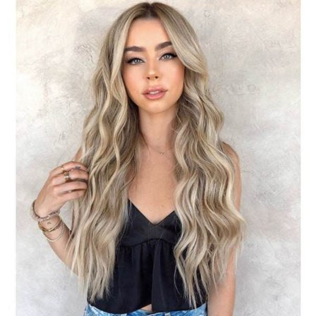 TG Langt krøllet blond paryk med midterskilning Naturlige syntetiske parykker