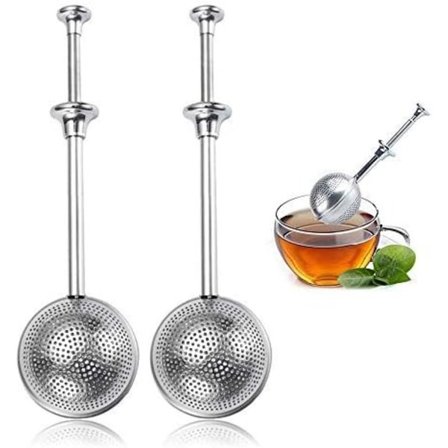 2-pakke tekannefjær (18 cm), tesil i rustfritt stål, tekanne med håndtak og klikklås, for løs te og krydder