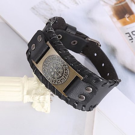 Brun Viking Armbånd Justerbar Mansjett Armring Håndleddsbånd Med Vegvisir Kompass Norrønt Amulet Keltisk Pagansk Smykke(B)