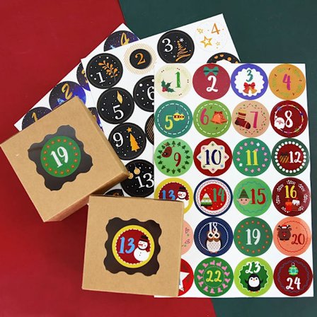 1-24 Christmas Advent Calendar Number Paper Stickers DIY Gifts Baking Package Envelope Stationery Xmas Party Seal Label Stickers