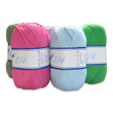 8/4 virkkauslanka, 200 g per vyyhti, valkaisematon.
