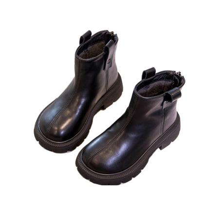 Flickor Pojkar Mode Rund Toe Booties Baksida Dragkedja Läder Boot
