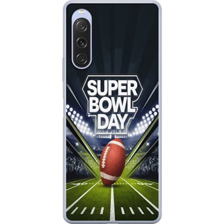 Kompatibel Mobilcover til Sony Xperia 10 V Super Bowl Day plakat med amerikansk fodbold på oplyst arena i dramatisk sportsdesign