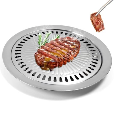 Grillpanna i koreansk stil, koreansk grill, rund non-stick rökfri utomhusgrillpanna