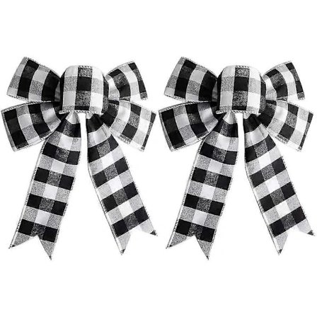 2 st Buffalo Plaid Rosett Halloween Thanksgiving Till Julgran Hantverk Diy Dekoration (Svart Och Vit)