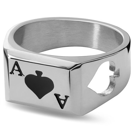 Ace | Silver-tone Ace of Spades Signet Ring for Men - Signet rings