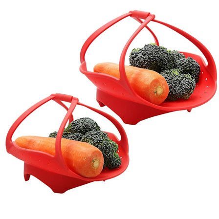 2 stk. Silikone Dampkurv Varmebestandig Med Sikre Håndtag (Diameter 200mm)