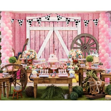 7x5ft Western Cow Fotografi Baggrund Pink Cowgirl Baggrunde til Fotografering Pink Barn Baggrund