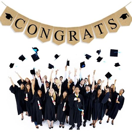 Tillykke Banner Burlap Graduation Banner Sort Graduation Cap Montering Kandidater