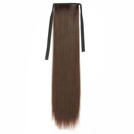 Superlång silkeslen rak klämma i hästsvansförlängning syntetiskt hår 22" lång rak klämma i hästsvans naturligt som mänskligt hår