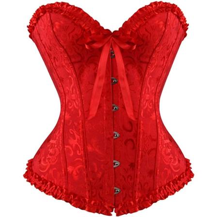 Plus Size Korsett Dam Blommig Plisserad Trim Overbust Midja Red M