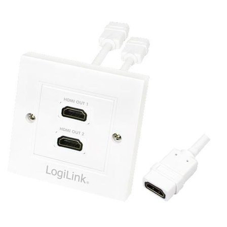 LogiLink HDMI Adapter, wall socket, 2-port, white