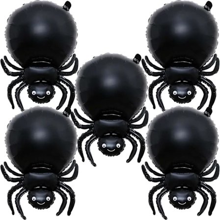 5 stk. Edderkoppfolieballonger, Ballonger, Store Svarte Edderkoppballonger, Svarte Edderkopper, Folieballonger, Edderkoppballonger