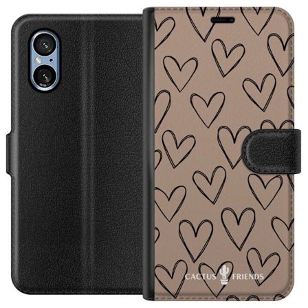 Kompatibelt Plånboksfodral till Sony Sony Xperia 5 V Cactus and Friends - Earthy Sketch Hearts