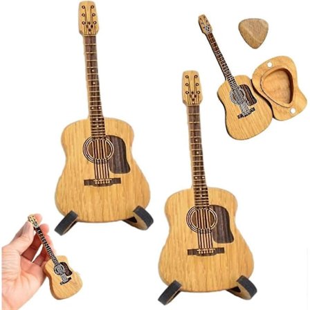 Akustisk gitarplekterboks i tre, gitarboks for plekter, gitarplekterholder, gave til gitarist, akustisk gitarplekterboks i tre med stativ