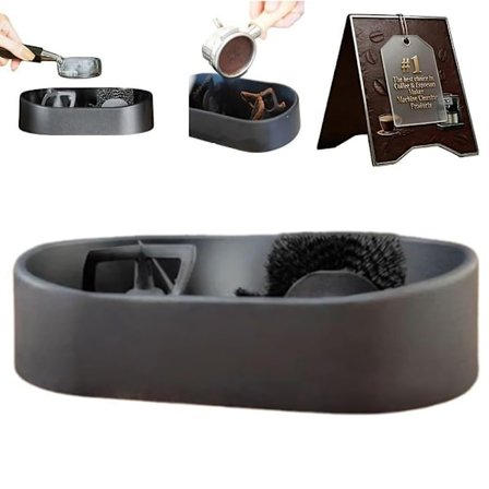 Rengøringssæt til kaffeportafilter, inklusive spildsikker kaffegrums bakke og præcisionsbørste, egnet til 51 mm, 53 mm og 58 mm portafiltre.