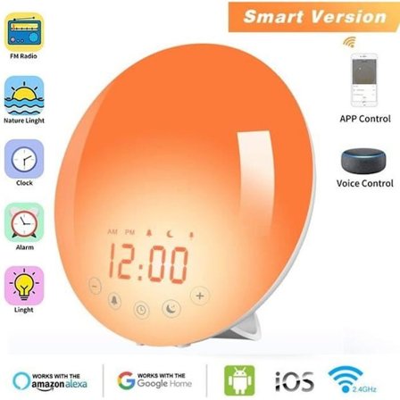 (Vit) Ljus Väckarklocka Soluppgång och Solnedgång Simulator 7 Färgljus FM-Radio Dubbel Alarm Snooze Funktion Nattlampa