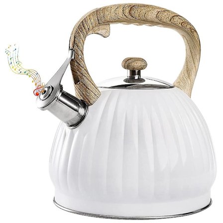 3,5 Liters Koker med Fløyte, Rustfritt Stål Te-kanne med Trehåndtak, Hvit Pumpe Sand