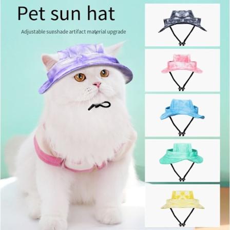 Hunde-, katte-, solskærm, anti-klem, anti-slip, udsatte ører, justerbar rebspænde fiskehat Light blue S