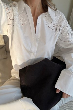 NA-KD - Brodert bomullsskjorte - Skjorter - Hvit - EU 44