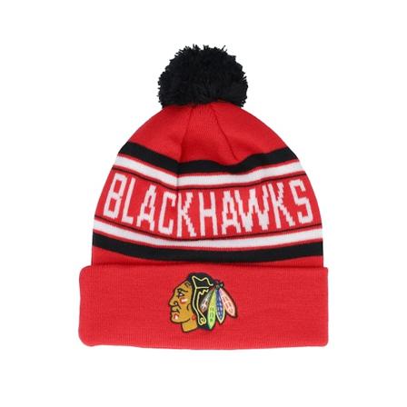 Outerstuff - NHL Rot pom Mütze - Kids Chicago Blackhawks Jacquard Cuffed Knit Red Pom @ Hatstore