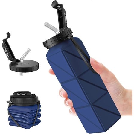 Sammenfoldelige Vandflasker - BPA-fri Foldbar Flaske med Sugerør og Rem 610ml, Lækagesikker til Fitnesscenter, Rejser og Camping
