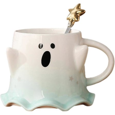 Halloween Spøgelse Græskar Kaffekrus, Keramisk Halloween Kop med Håndtag til Køkken Spisning[D]