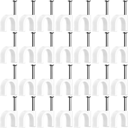 Kabelklemmer, 100 stk, hvit (4 mm), veggbånd, kabelbånd, med stålstift for å feste kabler