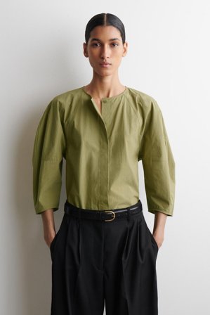 COS Femme Blouse Sculpturale En Popeline De Coton Pima in Vert