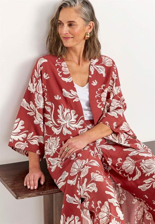 Cellbes of Sweden - Öppen kaftan med fickor - rost / mönstrad - för damer - 38/40