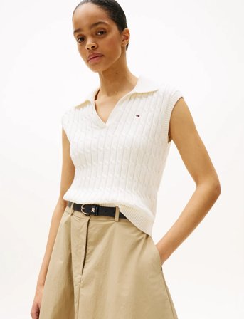 Tommy Hilfiger Co Cable Mid Gg Open Polo Vest - White - S