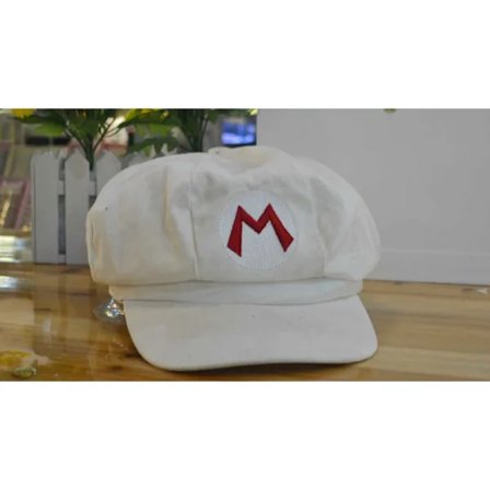 Luigi Bros hat med bogstavprint, rollespilshat, ottekantet hat hvid