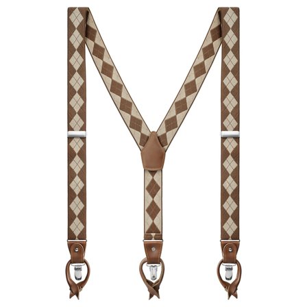 Vexel | Suspensórios Areia e Castanho com Losangos para homens - Suspensórios com molas