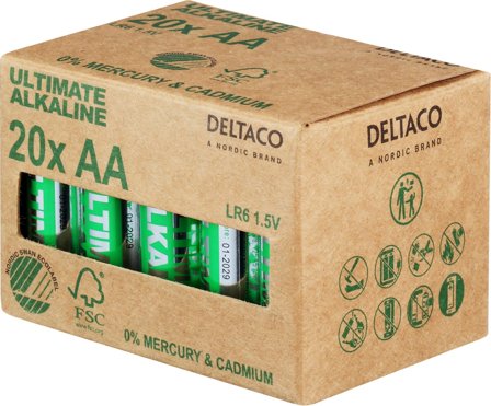 Deltaco Ultimate batteri - Svaneøkomerket - 20 x AA / LR6 - Alkalisk
