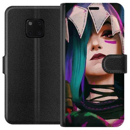 Kompatibelt Plånboksfodral till Huawei Mate 20 Pro Stiliserad porträtt av en kvinnlig karaktär med färgat hår, neonmarkeringar och grafisk illust