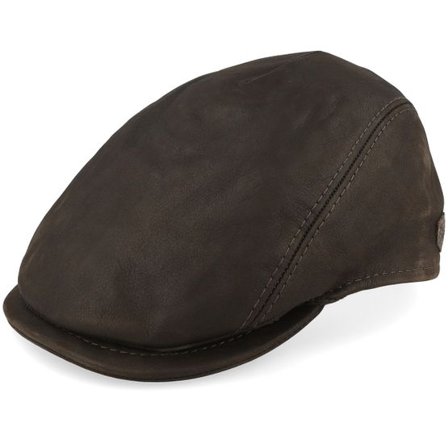 MJM Hats - Brun porkpie Keps - Bang 32 Leather Brown Flat Cap @ Hatstore