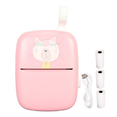 Lomme termisk skriver med 3 ruller papir notater etikettmaskin mini fotoskriver innebygd batteri rosa