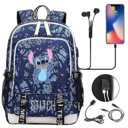 Stitch Rejsetaske, Skoletaske med USB-opladning, Oxford Rygsæk til Lilo og Stitch Fans, Teenager Laptop Taske, Ideel Fødselsdagsgave Taske
