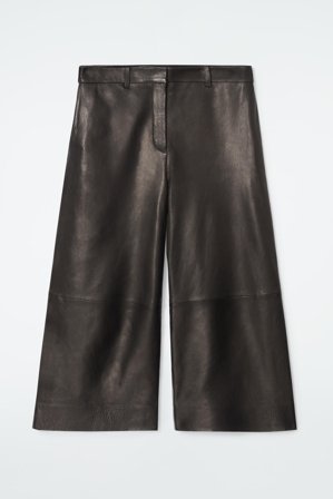 COS Women's The Leather Barrel Leg Culottes in Brown