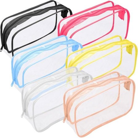 6 Gennemsigtig Toilettaske, Vandtæt Rejse Toilettaske til Fly, PVC Gennemsigtig Makeup Taske, Rejsetaske