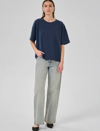 My Essential Wardrobe Hellemw Emb Boxy Tee - Blue - XS/S