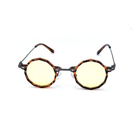 Runde solbriller - brun Leopard med gule linser