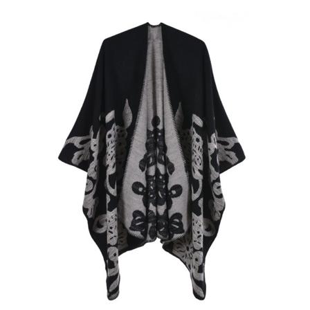Kvinners Reversible Oversized Varm Teppe Cape Wraps Sjal Cardigan