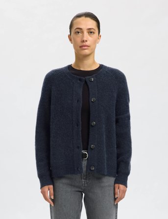 Selected Slflulu Ls Knit Short Cardigan Noos - Blue - M