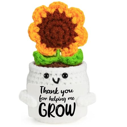 Tankevækkende takkegave til lærere, kolleger, chef - Håndlavet hæklet solsikke påskønnelsesgave til kvinder, sidste skoledag